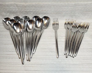Fortunoff Stainless Steel Flatware Set Of 20 Square Soup Spoons & Forks - Picture 1 of 12