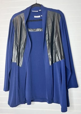 Susan Graver 2pc Two Piece 1X Top Tank & Open Cardigan Blue Black Trim  Velvet - Image 1 of 4