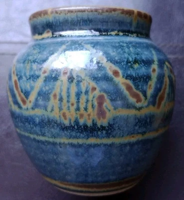 Small Studio Pottery Blue Pot/ Vase 3inch tall , Stoneware VGC Unsigned - Image 1 of 4