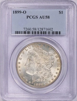 1899 - O   MORGAN  SILVER  DOLLAR - PCGS  AU 58  -  VAM - REVERSE  DIE  CRACKS - Image 1 of 2