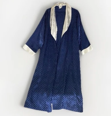 Vtg 90s Linda Bis Montreal Night Robe Women’s Sz M Silky Blue w Polka Dots Satin - Image 1 of 4