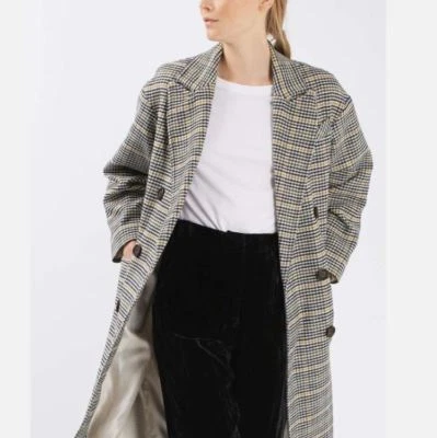 Topshop Heritage 双排扣格子羊毛混纺长外套 2 码 — 第 1/4 张图片