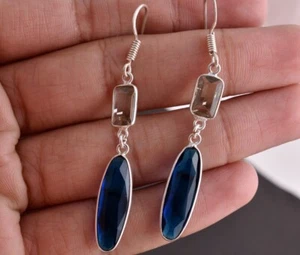 925 Sterling Silver Blue Quartz Oval Shape silver/Gold/Rose Plated Earrings Gift - Picture 1 of 7
