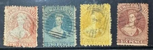 NEUSEELAND 1864-71, QV. 2d bis 6d 4 VERSCHIEDENE WASSERZEICHEN STERN GEBRAUCHTE BRIEFMARKEN. - Bild 1 von 1