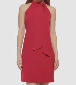 Vince Camuto Womens Red Sleeveless Bow-Neck Halter Shift Dress Size 4 - Picture 1 of 2