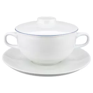 Suppentasse mit Deckel und Untertasse Modell 3081 Royal Copenhagen Blueline Blau - Bild 1 von 7