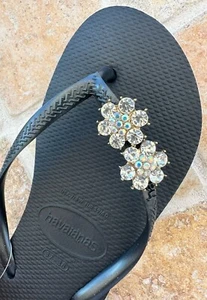 Havaianas Slim Flip Flops Women with Flower Crystal and Personalized Charm - Picture 1 of 27