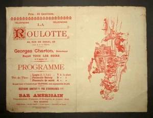 Programme du cabaret LA ROULETTE illustré par ADOLPHE LEON WILLETTE fin XIXeme - Imagen 1 de 2