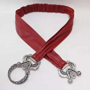 Vtg Chicos Waist Belt L XL Red Leather Silver Tone Ornate Hook Buckle Stretch - Picture 1 of 9