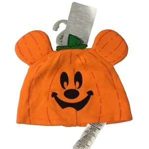 Disney Baby Halloween Pumpkin Mickey Mouse Ear Beanie Hat Size 0-12M Orange Soft - Picture 1 of 12