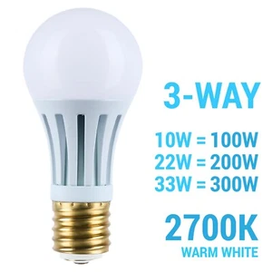 LED 120V 3-Way: 10W 22W 34W =100W 200W 300W PS25 Mogul DC E39d 2700K Warm White - Picture 1 of 10