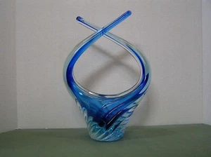 Vintage blau und klar Murano Korb geformte Glasskulptur - Bild 1 von 10