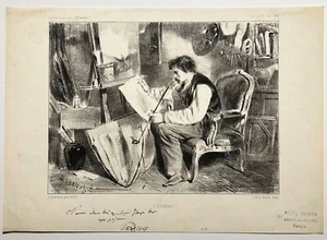 C.A. ANDRIEUX - L'Amateur (Autoportrait à la pipe). c.1860. Lithographie. - Picture 1 of 5