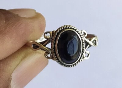 Onice Nera Ovale Gemma 925 Argento Sterling Dailywear Anello Regalo per Figlia - Immagine 1 di 4