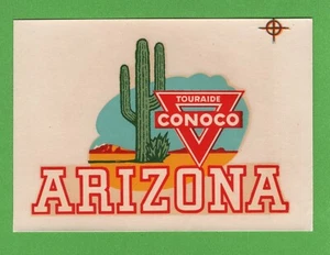 VINTAGE ORIGINAL 1950 SOUVENIR ""ARIZONA"" CONOCO TOURAIDE WASSERAUFKLEBER KUNST SCHÖN! - Bild 1 von 2
