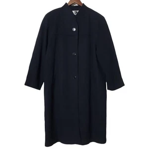 KRISTEN BLAKE Wool Duster Coat Size 12 Black Vintage Pockets Classic Womens - Picture 1 of 11