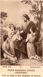 C1910 Holy Prayer Card Photogravure Jesus Blessing Children Société St Jean - Picture 1 of 3