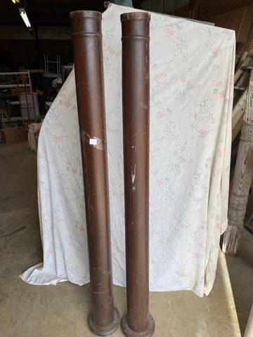 SALVAGE ARCHITECTURAL - TWO 70" TURNED BROWN ROUND COLUMNS / POSTS   (1 Cover