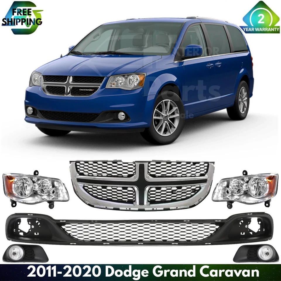 Front Grille Assembly & Head Light Pair For 2011-2020 Dodge Grand Caravan - Image 1 of 4