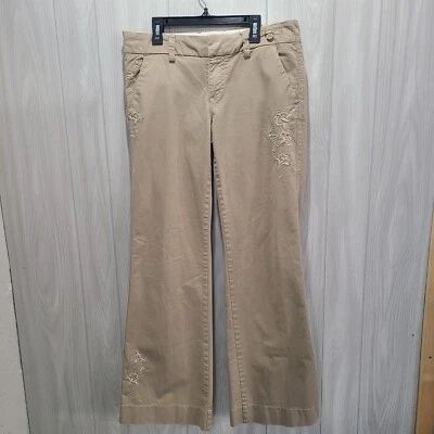 Pantalones American Eagle Outfitters 8 Beige Bordado Floral Acampanado Pierna Festival Foto 1 de 4