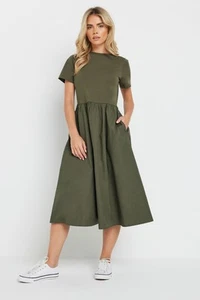 M&Co Petite Women's Short Sleeve Cotton Midi Dress - Picture 1 of 7
