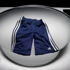 Adidas Boys Three Stripe Shorts Navy Blue & White Breathable Mesh Size 6 - Picture 1 of 3