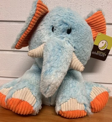 Animal Adventure 2017 Elephant Plush Blue Orange Super Soft Chenille Accents New - Image 1 of 4