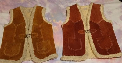 Vintage 1960s Children/teen Shearling Suede Vests – Handmade Western Style - Image 1 of 4