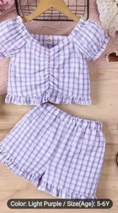 NWOT GIRLS LIGHT PURPLE/WHITE CHECKERED RUFFLED SHORTS SET - SIZE 5/6 - Picture 1 of 3