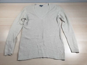 Tommy Hilfiger Beige Cream Ribbed Sparkly Cotton Jumper - Women's Size Large - Picture 1 of 9