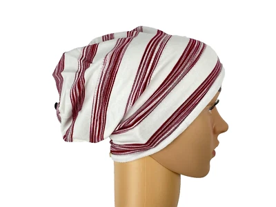 Mütze Mädchen Jungen Vintage Beanie Rot Weiß Gestreift Stretch Übergang Boom It