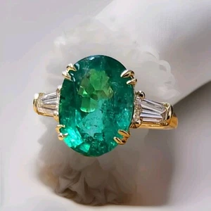 14K Yellow Gold Engagement Ring 5.11CT.Natural Green Emerald Oval Shape GIA Cert - Picture 1 of 22