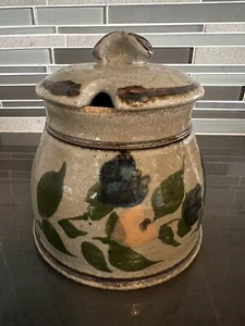 GORGEOUS Artist Signed Studio Pottery Speckled Floral Glaze Honey Pot/Crock Lid - Picture 1 of 11