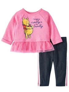 Disney Infant Girls Pink Pooh Bear I've Got A Rumbly In My Tumbly Outfit 6-9m - Picture 1 of 3