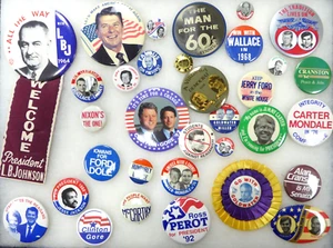 VINTAGE 33 PC LOT POLITICAL PINBACK BUTTON PIN LOT Johnson Regan Carter Kennedy - Picture 1 of 2