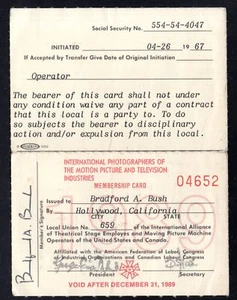 Tarjeta Union 1989 International Photographers Motion Picture Television Industries - Imagen 1 de 2