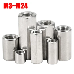 M3-M24 High Hex Connection Nuts Hex Connector Rod Stud Long Nut Stainless Steel - Picture 1 of 90