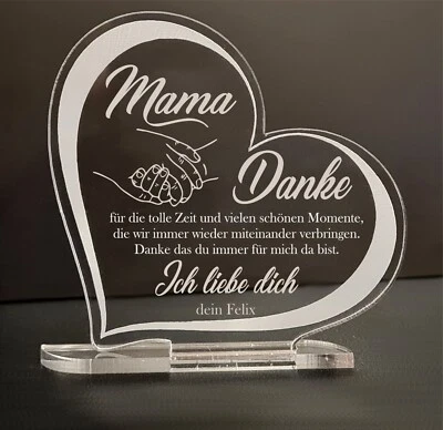 ❤ Muttertag Geschenk Beste Mama der Welt mit Wunschgravur Acryl Herz  Gravur ❤ - Bild 1 von 2