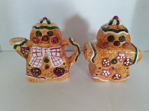 Cute Gingerbread Sugar Bowl and Creamer Pitcher By Jay's Import Company - Picture 1 of 5