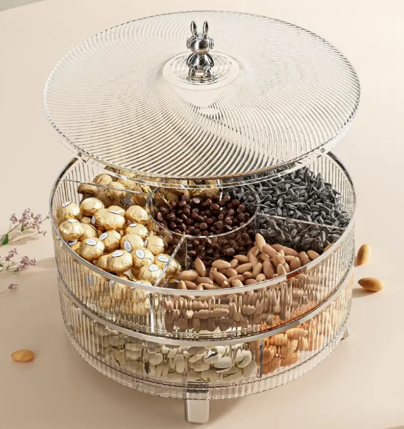 Коробка для хранения конфет органайзер для закусок с крышкой лоток для фруктовых орехов 2 слоя - Изображение 1 из 4