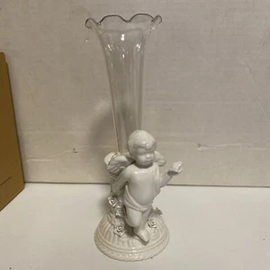 Vintage Cherub Vase 8” Tall Avon Boxed Porcelain Valentine’s Day Gift - Picture 1 of 8