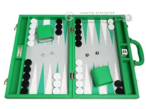 Nuevo Juego de Backgammon de Cuero Sintético Pequeño Silverman & Co 16" - Estuche Verde con Gris - Imagen 1 de 12