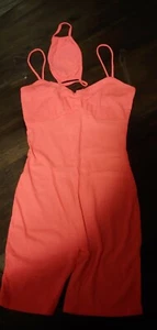 Women's Pink 2 Piece Set Stretchy 1 Piece Shorts Outfit and 1 Mask NEW Large - Picture 1 of 3