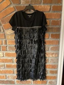 Kidpik Kids Girls Black Stretch Ruffle Dress Synthetic Leather Cotton Size L 12 - Picture 1 of 6