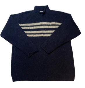 Fisherman Out of Ireland Mock Neck Knit Sweater Mens XL Mohair Blend Navy Ivory - Picture 1 of 7