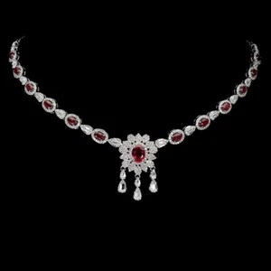 Silver Necklace Ruby Genuine Natural Mined Gems Solid Sterling 17 to 19 Inch - Picture 1 of 24