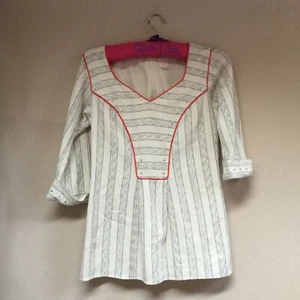 Lauren Moffatt Womens Textured Gray Wide Stripe Studded Top Blouse XS 3/4 Sleeve - Picture 1 of 8
