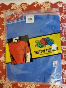 Vintage 90's Men's Fruit of The Loom Blue Short Sleeve Pocket T-Shirt Medium - Picture 1 of 7