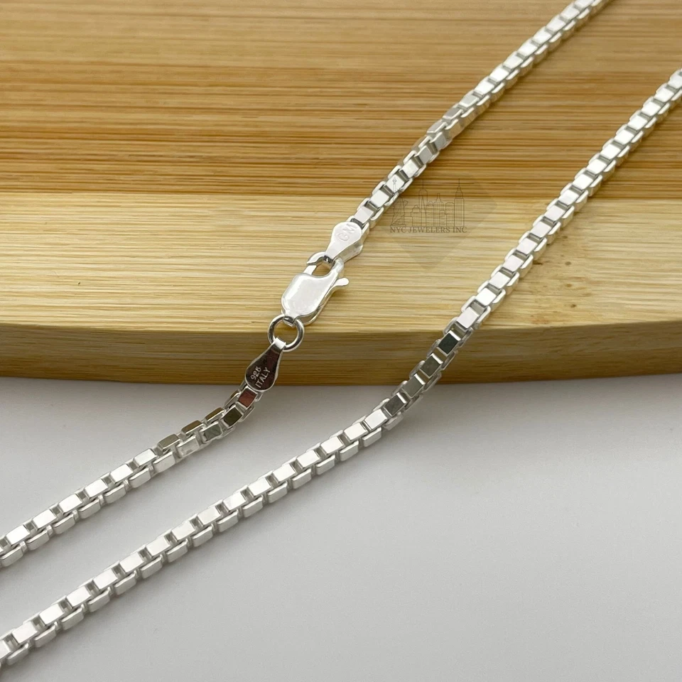 Collar de cadena de eslabones de caja de plata esterlina maciza italiana cadena de plata 925 gruesa 3 mm Foto 1 de 4