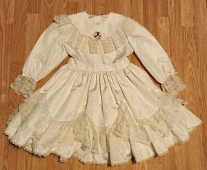 Vintage Girls Lilo California Cream Size 7 Long Sleeve Ruffle Lace Tiered Usa - Picture 1 of 12